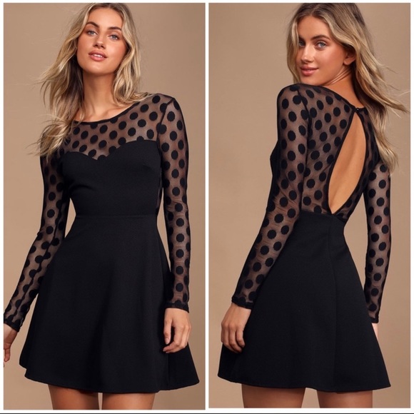 Lulus Dresses & Skirts - Lulu’s Hot Dot-ter Long Sleeve Black Dress - Med